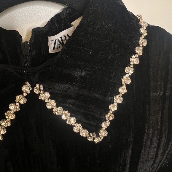 ZARA Crushed Velvet Mini Dress with Jewel Collar, Size S - Picture 2 of 5